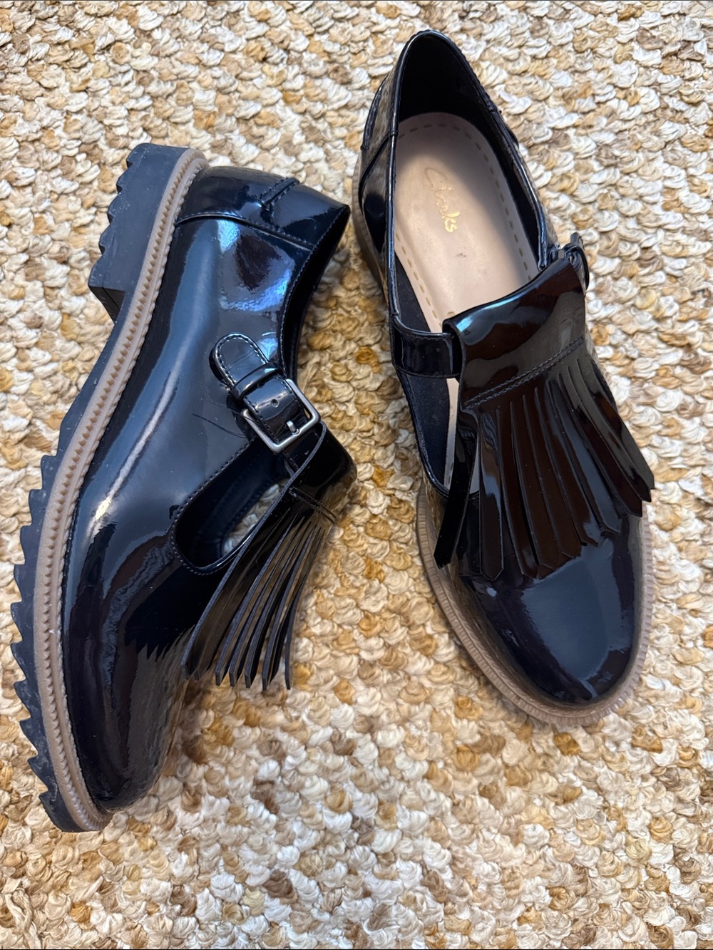 Clarks Black Griffin Mia Fringe Buckle Loafers
